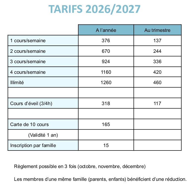 Tarifs 2026-2027 - site